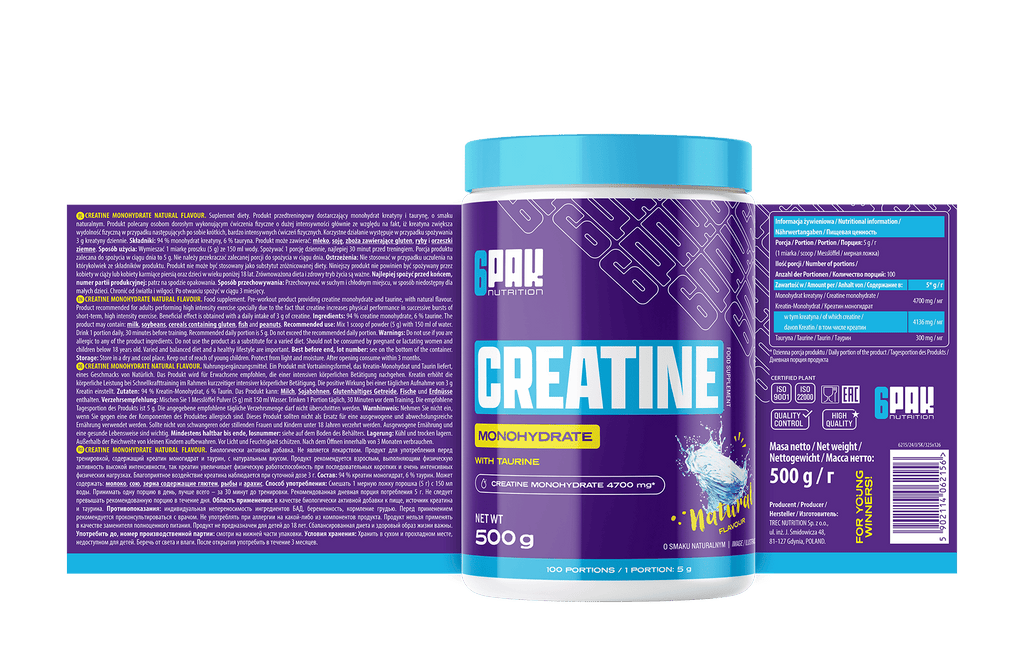 6PAK Nutrition, Kreatyna monohydrat (Creatine monohydrate), proszek, 500 g