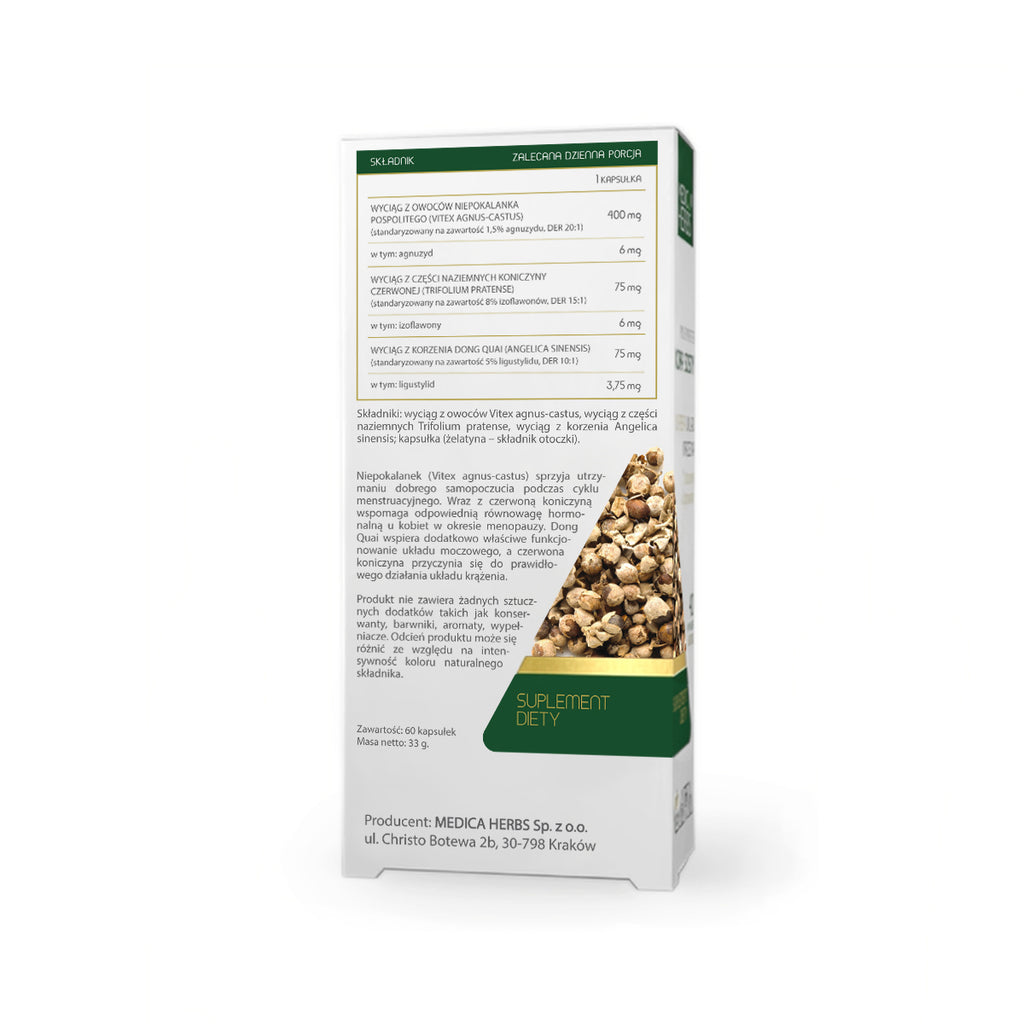 Medica Herbs, Niepokalanek, czerwona koniczyna, gong quai, kapsułki, 60 szt.