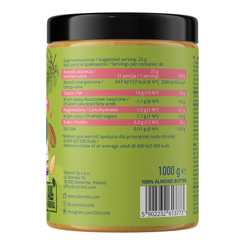 OstroVit, 100% Almond Butter Smooth, 1000 g