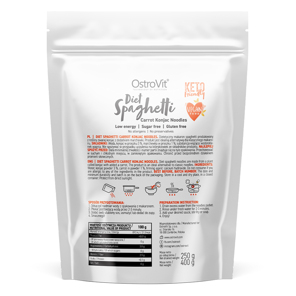 OstroVit Diet, Makaron spaghetti Konjac marchew (noodles), 250 g / 400 g