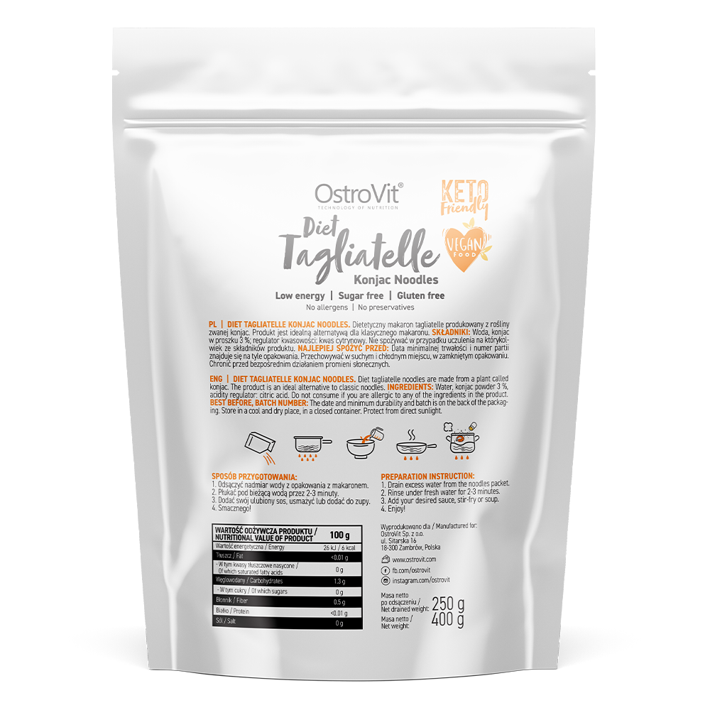 OstroVit Diet, Makaron tagliatelle Konjac (noodles), 250g / 400 g