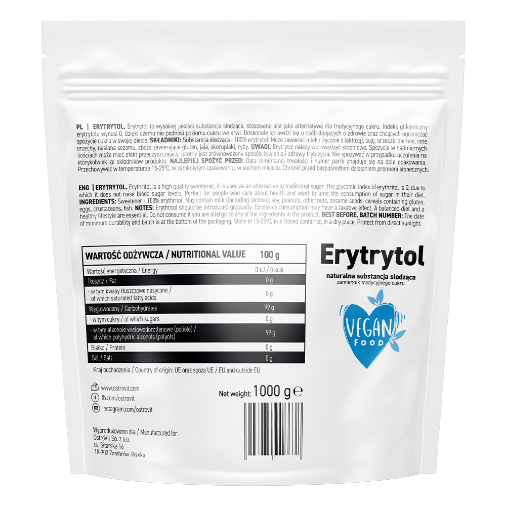 OstroVit, Erytrytol, proszek, 1000 g