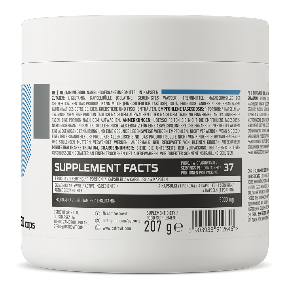 OstroVit, Glutamina (Glutamine) 5000 mg, kapsułki, 150 szt.