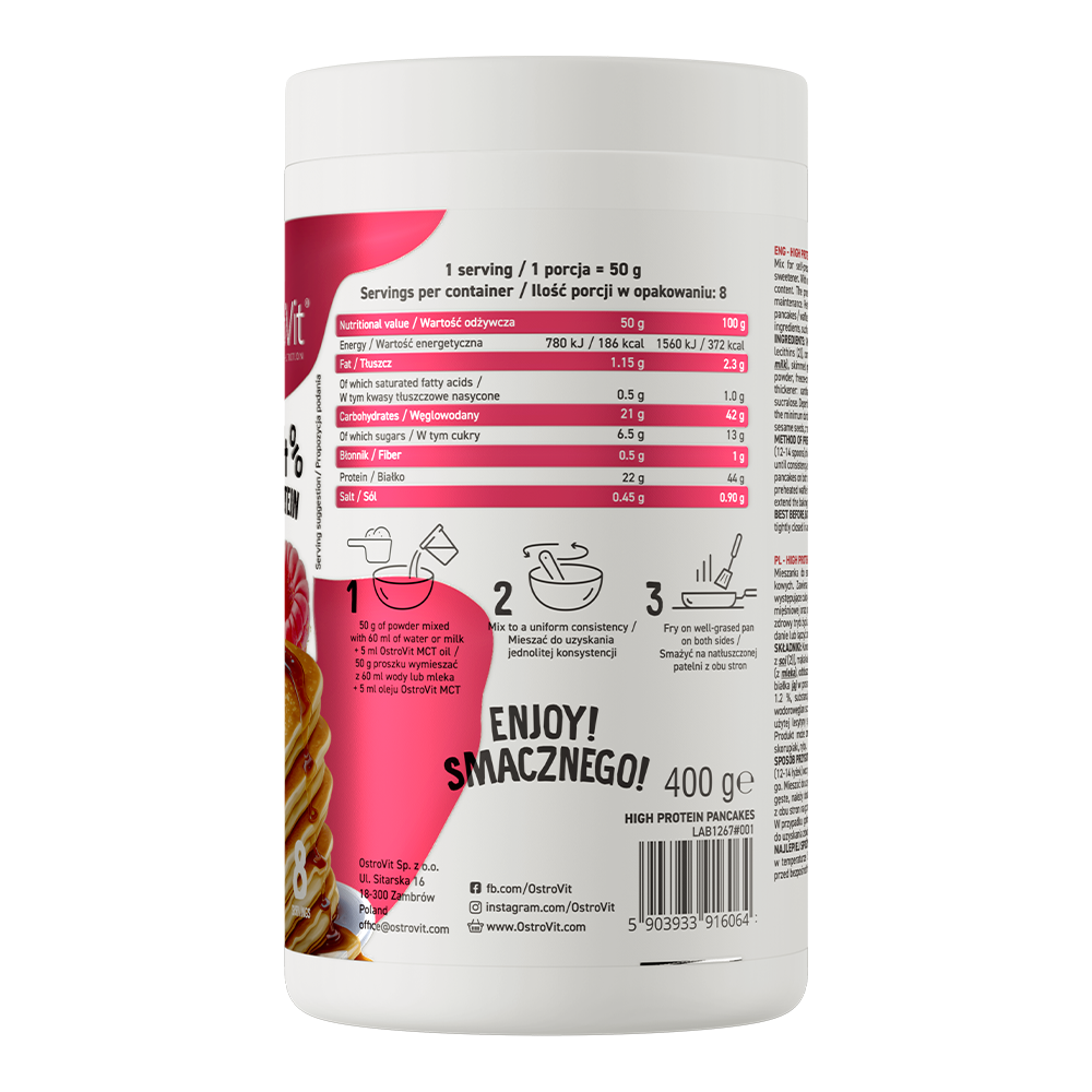 OstroVit, High Protein Pancakes truskawka-malina, proszek, 400 g