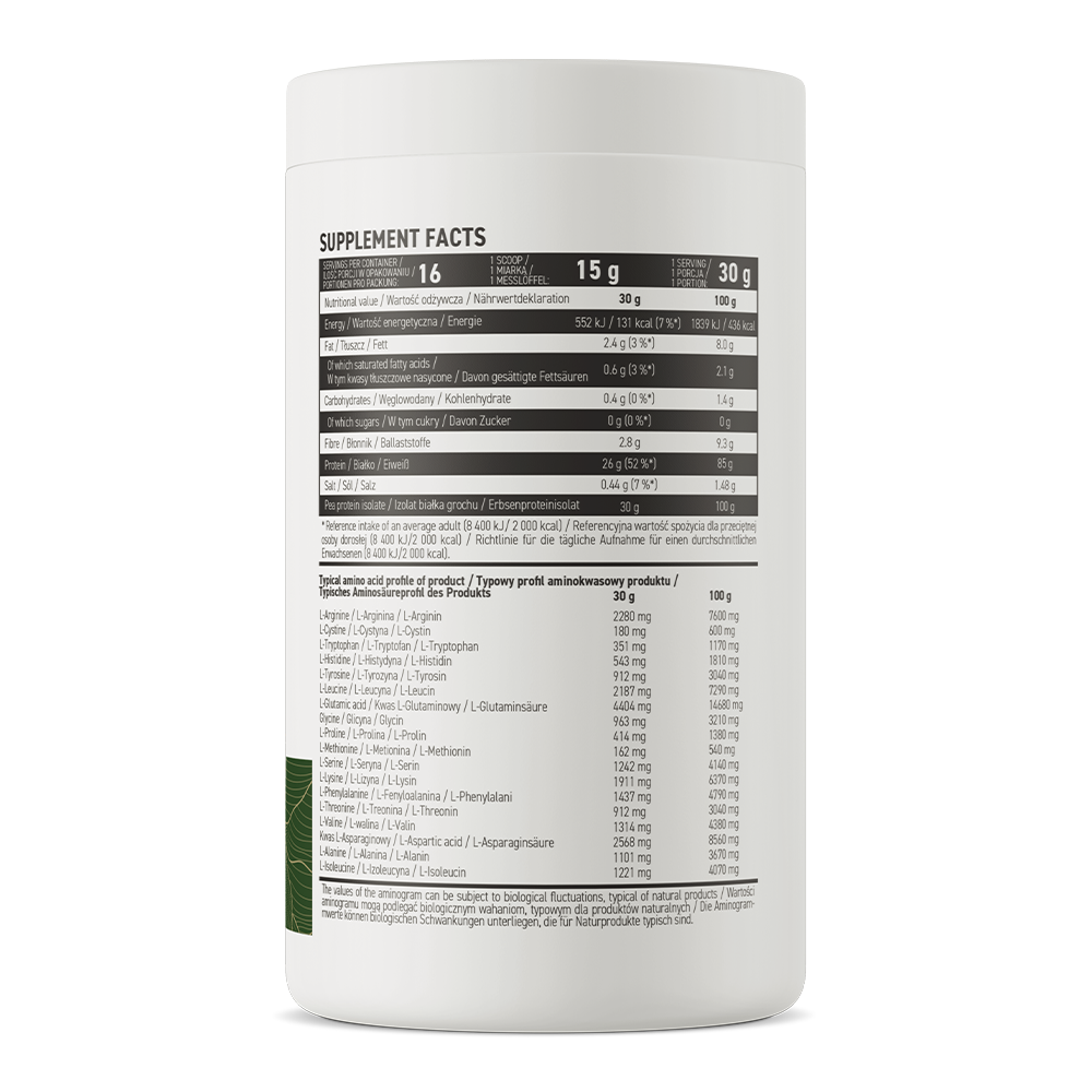 OstroVit, Białko grochu izolat (Pea protein isolate), naturalny, proszek, 480 g