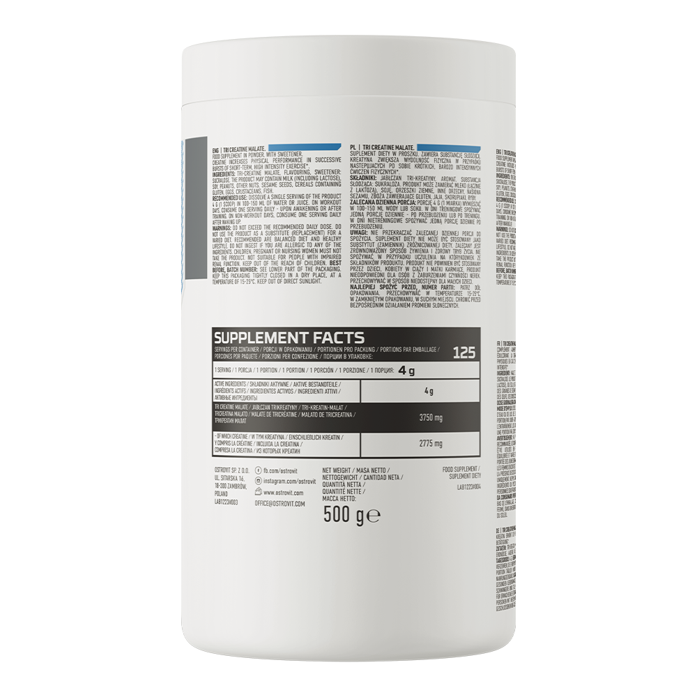 OstroVit, Kreatyna jabłczan (Tri creatine malate T.C.M), proszek, 500 g