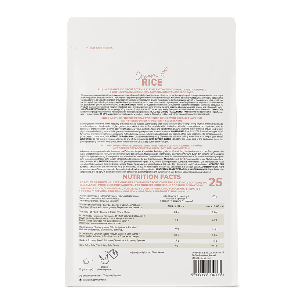 OstroVit, Kleik ryżowy (Cream of rice), 1000 g