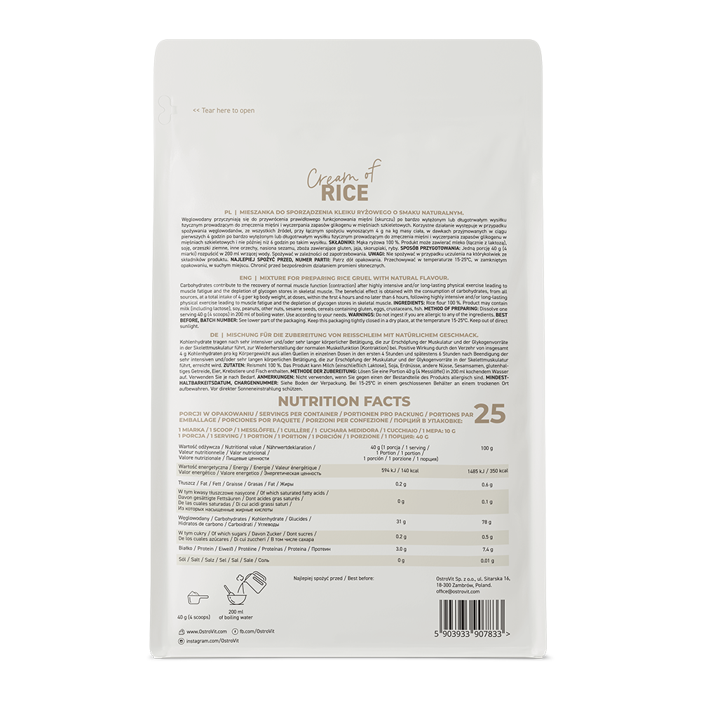 OstroVit, Kleik ryżowy (Cream of rice), 1000 g