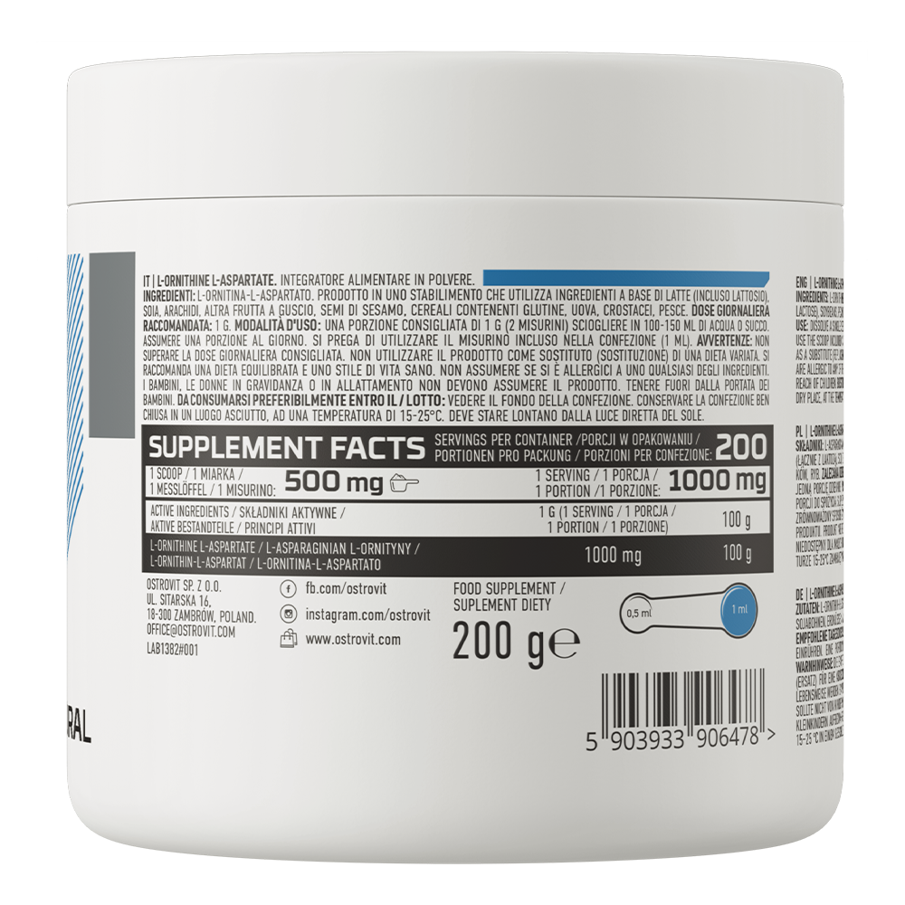 OstroVit, L-asparaginian L-ornityny (L-ornithine L-aspartate), naturalny, proszek, 200 g