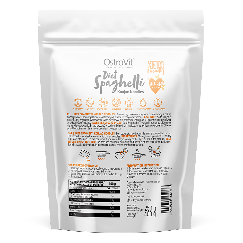 OstroVit Diet, Makaron spaghetti Konjac (noodles), 250g / 400 g