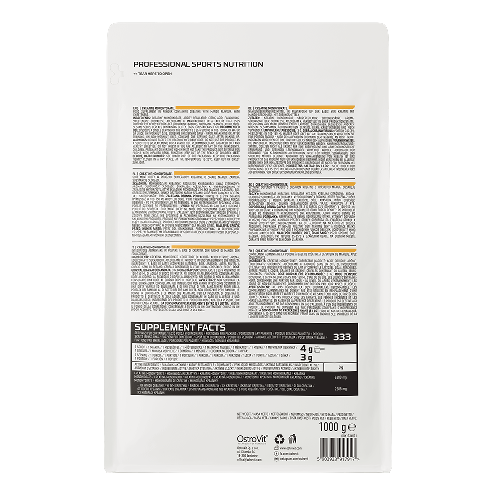 OstroVit, Creatine Monohydrate Mango, proszek, 1000 g