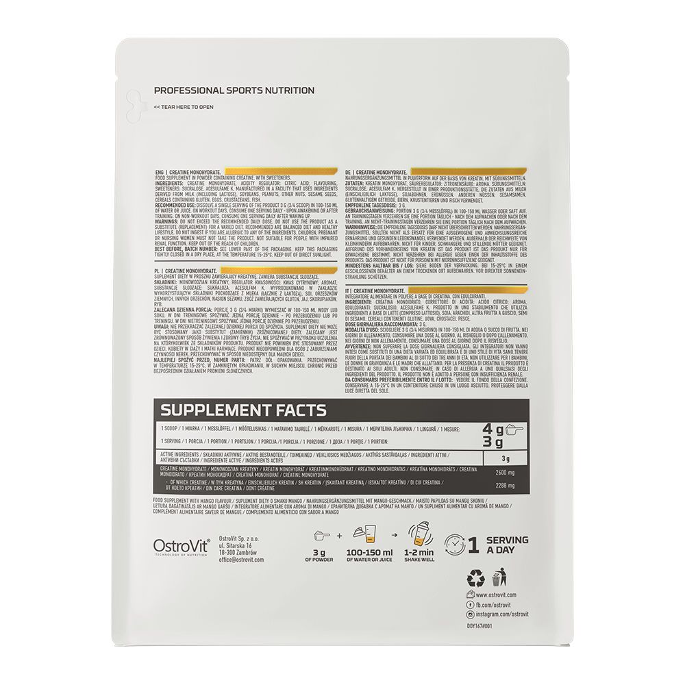 OstroVit, Creatine Monohydrate Mango, proszek, 300 g