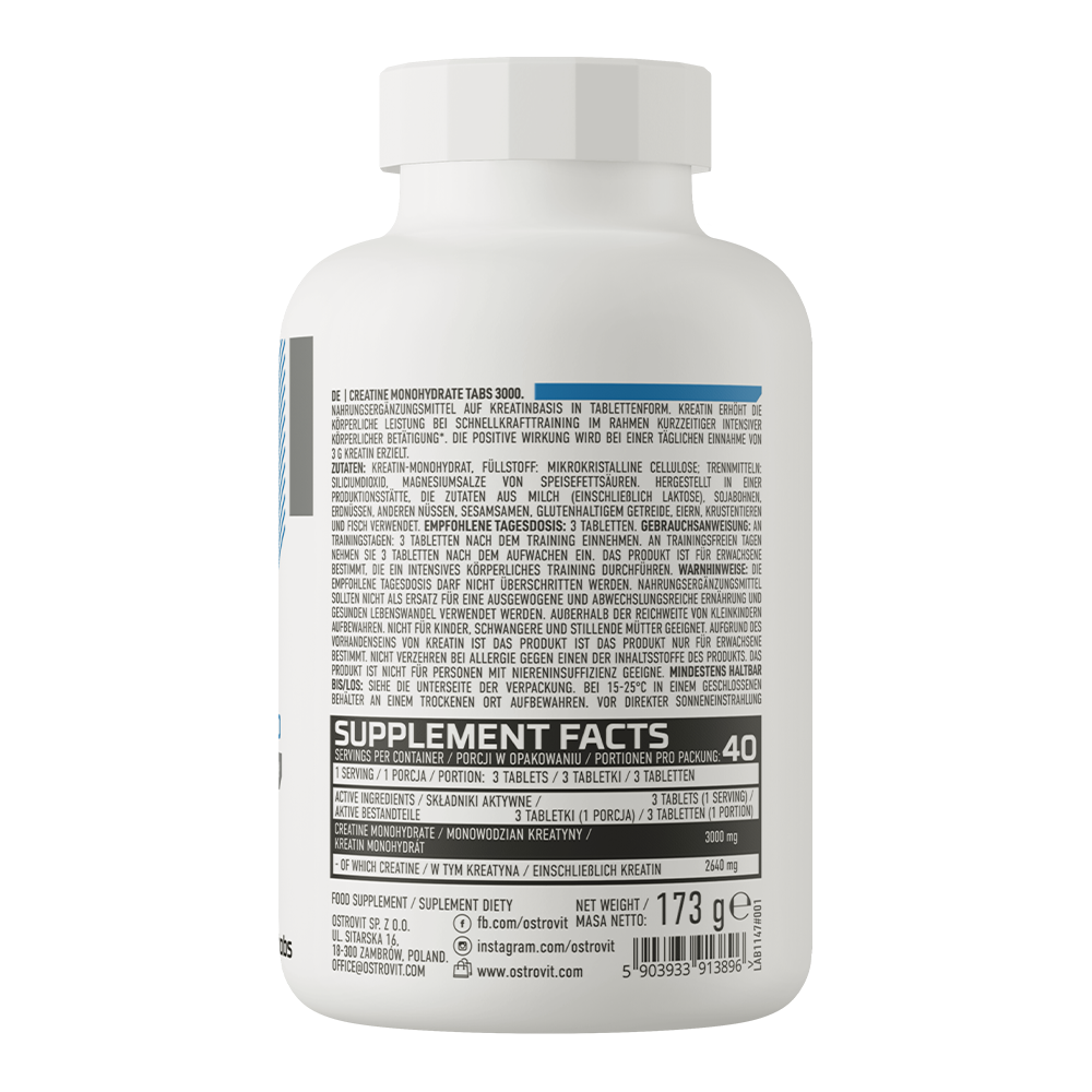 OstroVit, Monohydrat kreatyny (Creatine monohydrate) 3000 mg, tabletki, 120 szt.