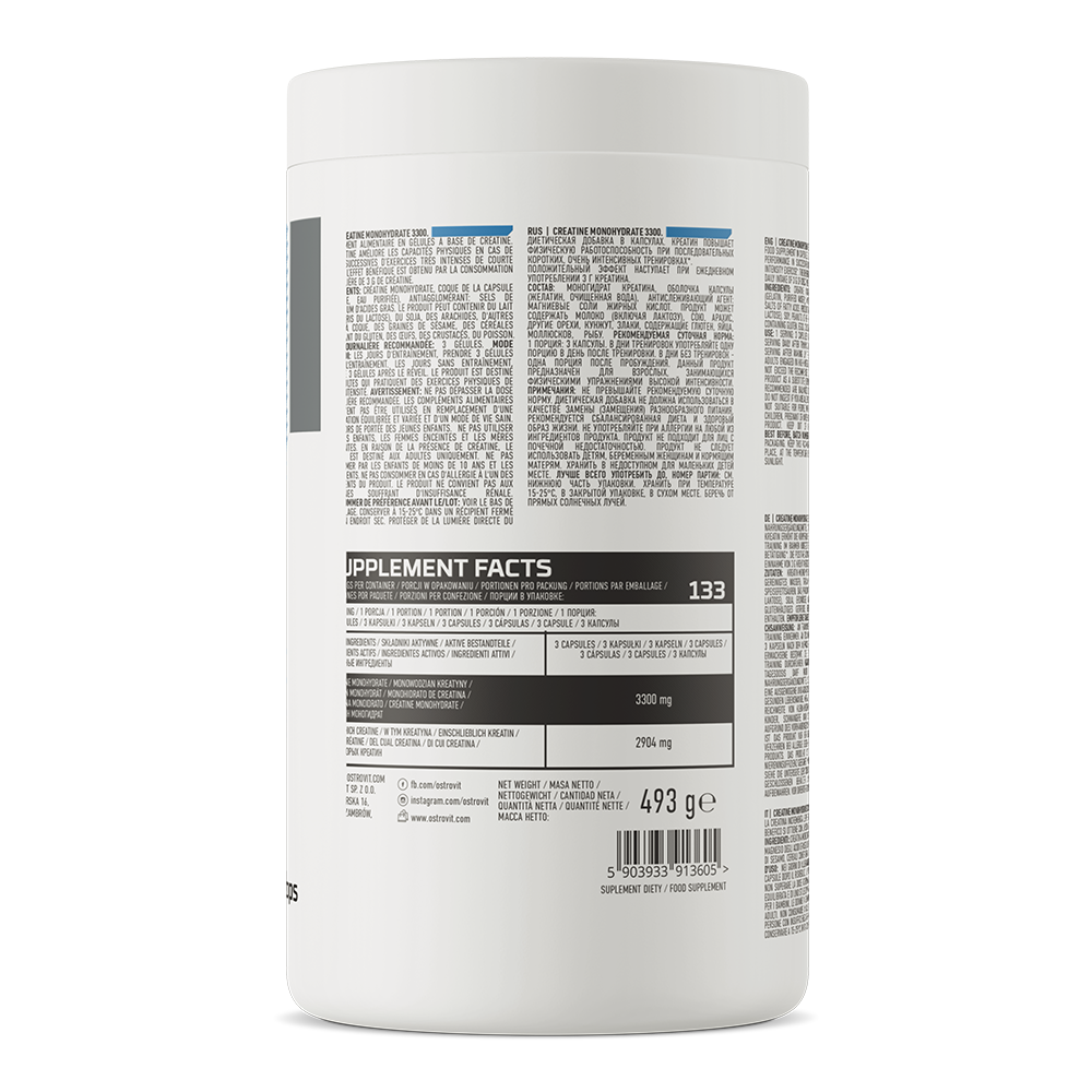 OstroVit, Monohydrat kreatyny (Creatine monohydrate) 3300 mg, kapsułki, 400 szt.