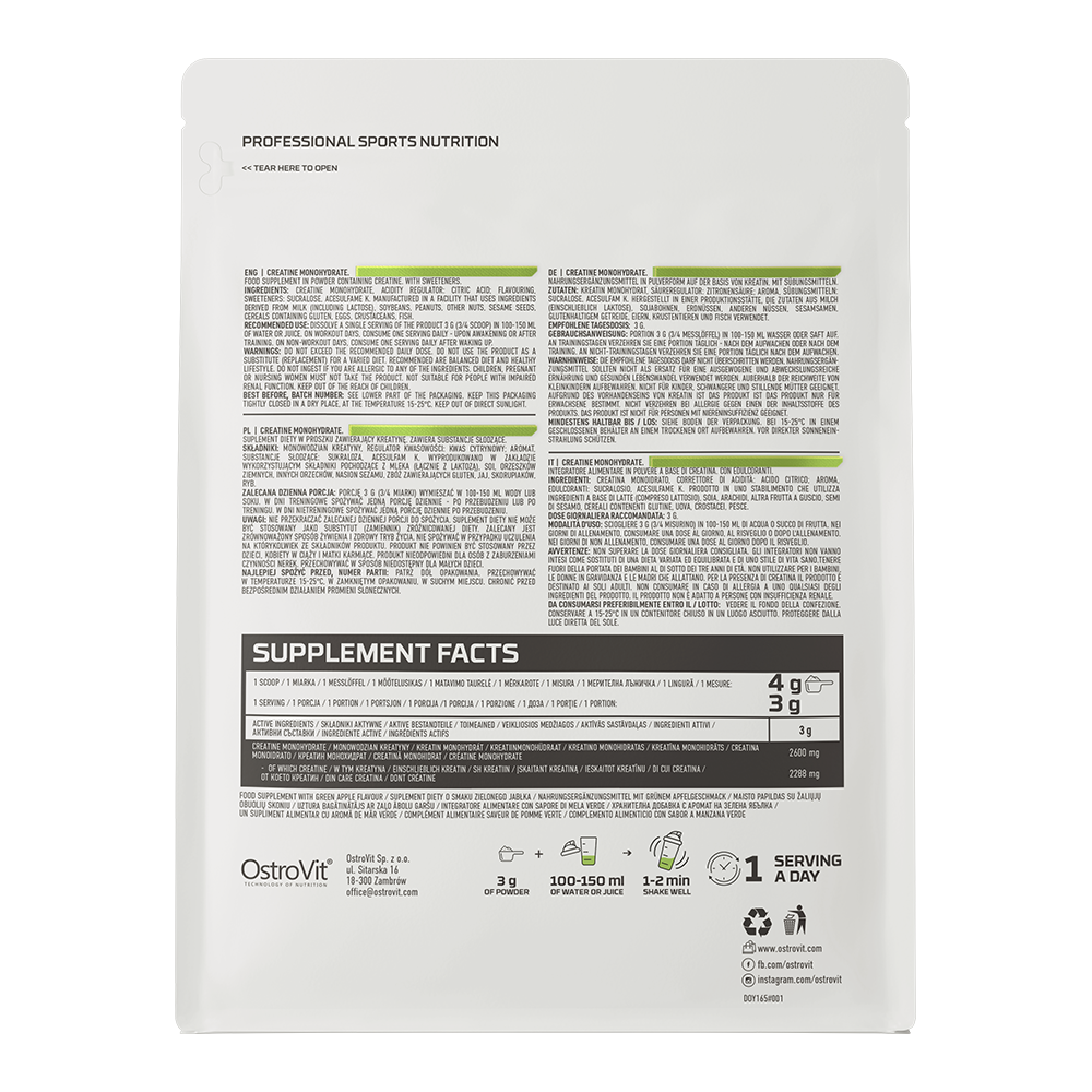 OstroVit, Creatine Monohydrate Green apple, proszek, 500 g