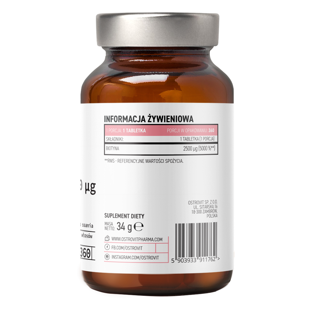 OstroVit Pharma, Biotin 2500 µg, tabletki do ssania, 360 szt.