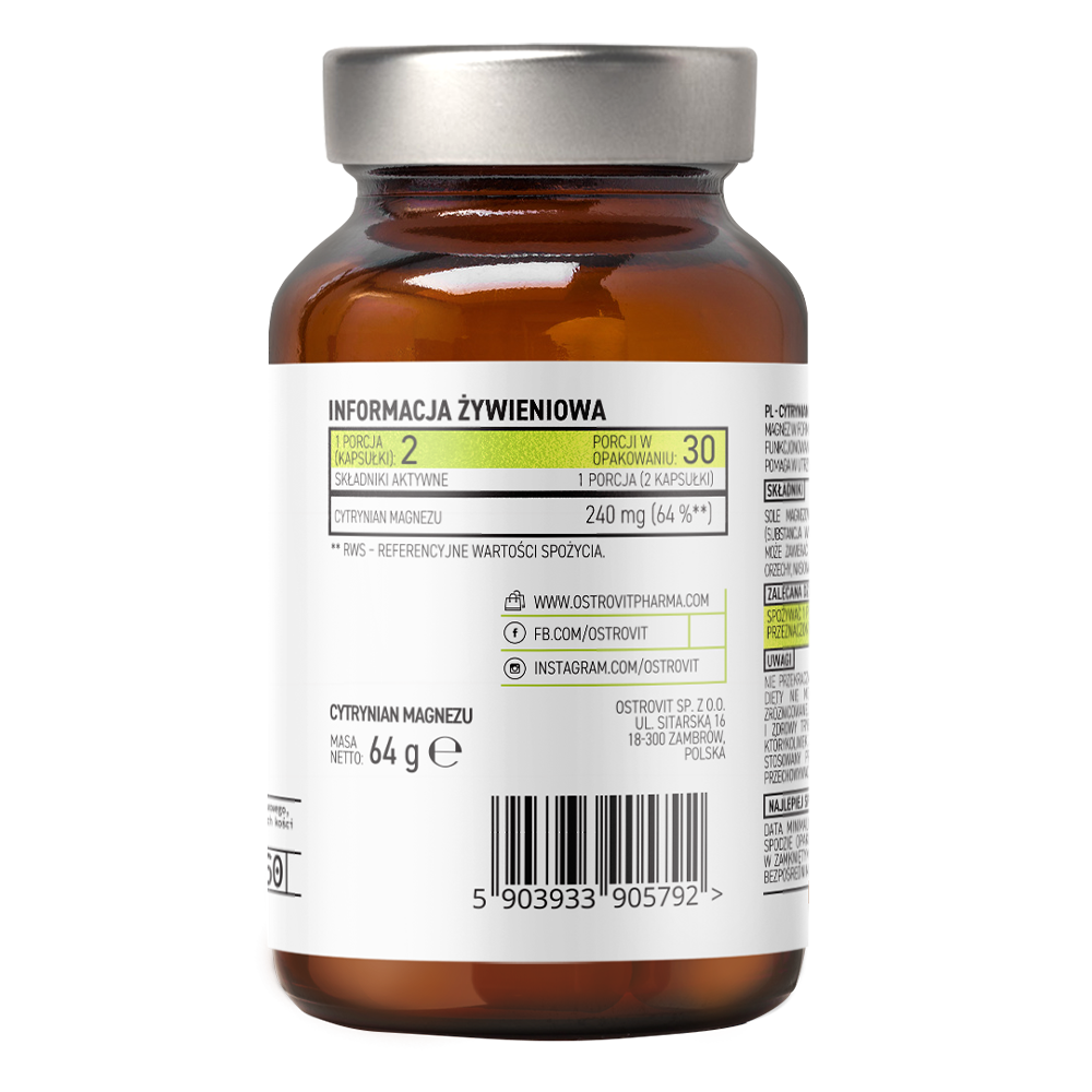 OstroVit Pharma, Cytrynian magnezu, kapsułki wege, 60 szt.