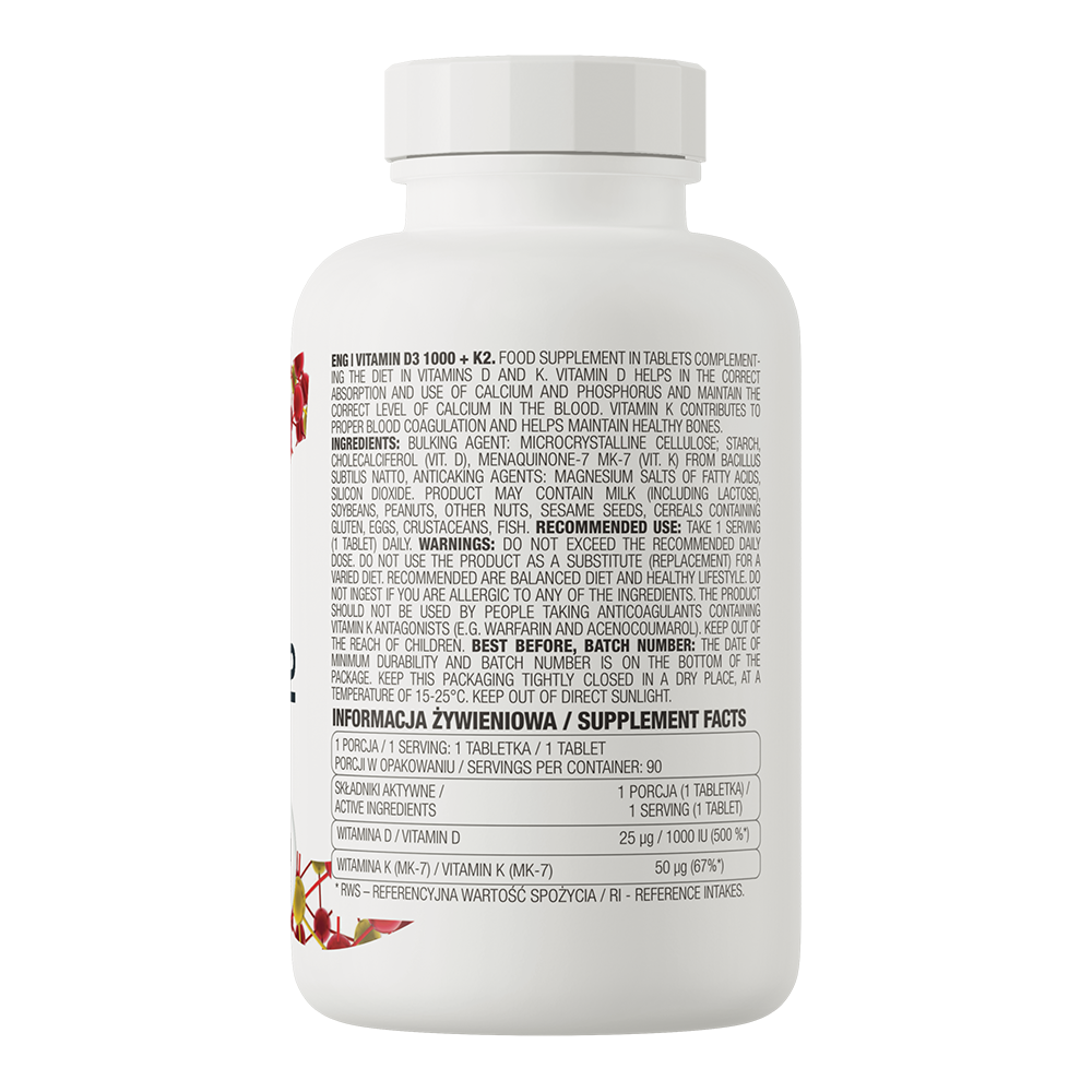 OstroVit, Vitamin D3 1000 IU + K2 50 µg, tabletki, 90 szt.