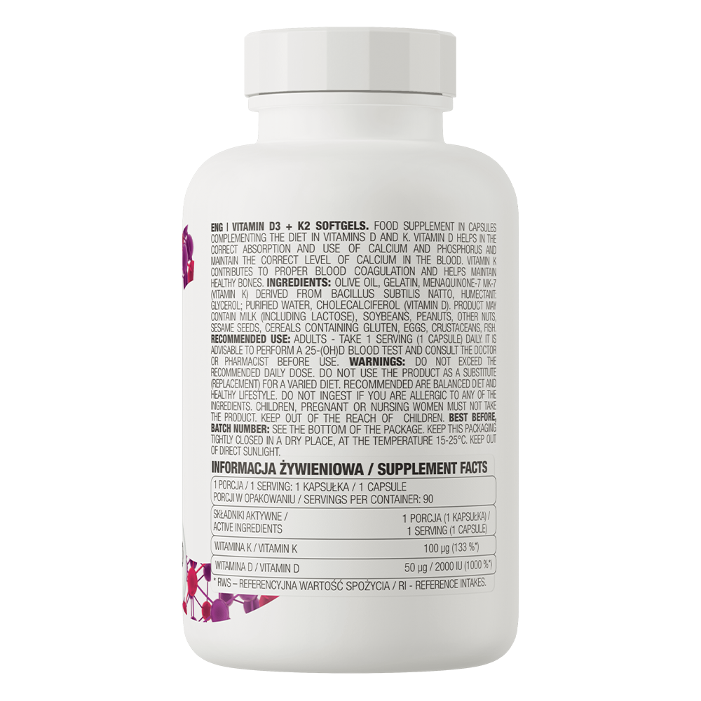 OstroVit, Vitamin D3 50 µg / 2000 IU + K2 100 µg, softgels, 90 szt.