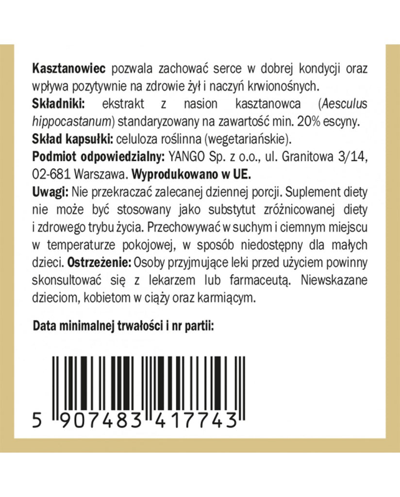 YANGO, Kasztanowiec - 20% escyny, kapsułki wege, 60 szt.