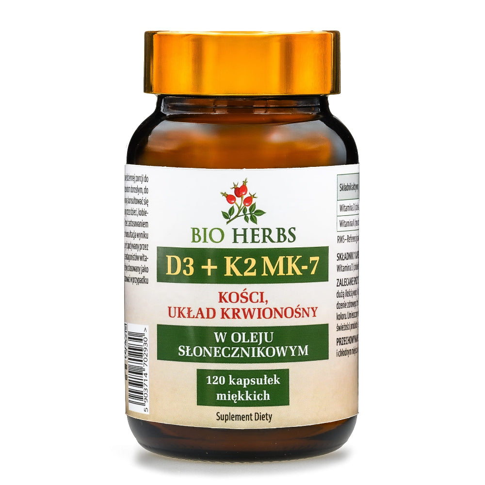 BIO HERBS, Witamina D3 2 000 IU + K2 MK-7 20 ug, softgels, 120 szt.