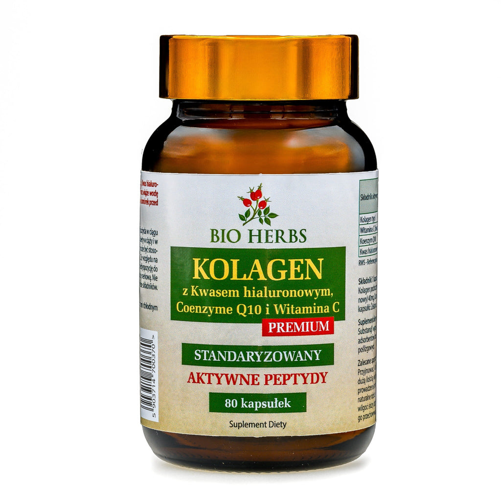 BIO HERBS, Kolagen morski, kwas hialuronowy, Q10, witamina C, kapsułki, 80 szt.