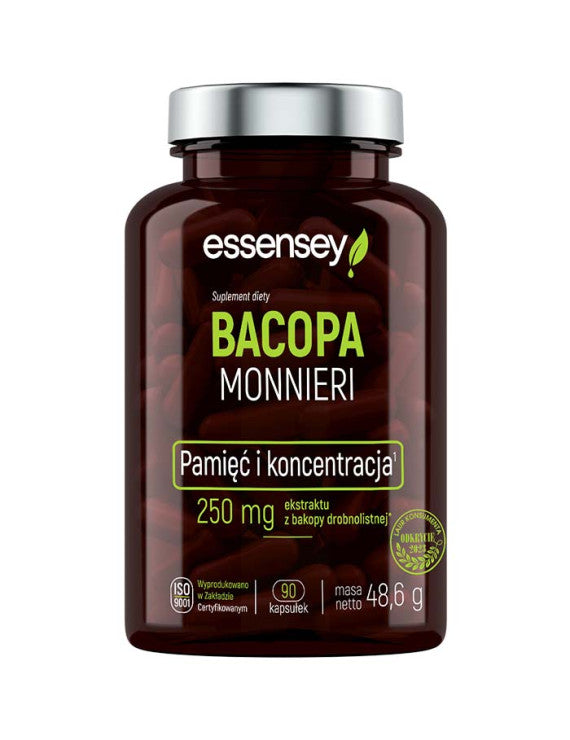 essensey, Bakopa drobnolistna (Bacopa monnieri, Brahmi) 250 mg, kapsułki wege, 90 szt.