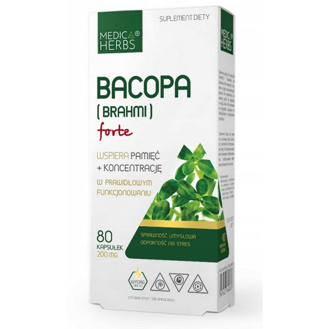 Medica Herbs, Bakopa drobnolistna (Bacopa monnieri, Brahmi) 200 mg, kapsułki, 80 szt.