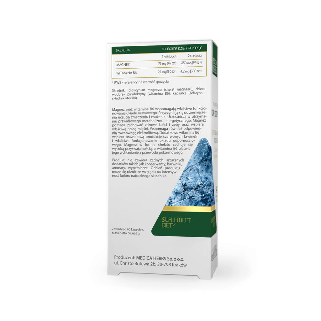 Medica Herbs, Magnez chelat (diglicynian) 175 mg + B6, kapsułki, 60 szt.