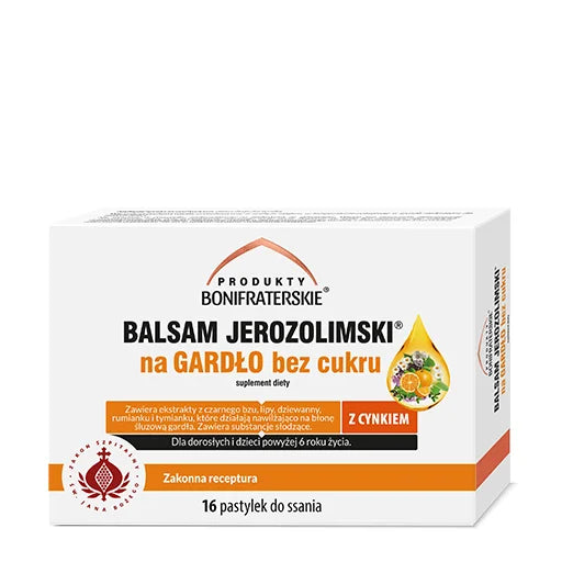 Produkty Bonifraterskie, Balsam Jerozolimski na gardło bez cukru, pastylki do ssania, 16 szt.