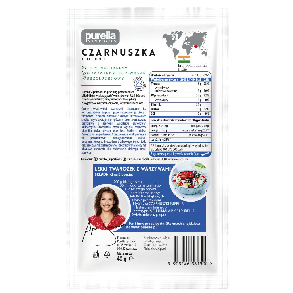 Purella Superfoods, Czarnuszka, nasiona, 40 g