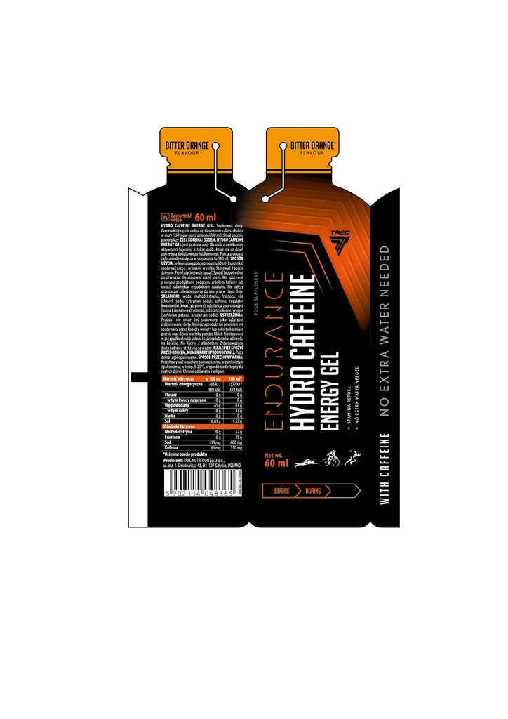 TREC Endurance, Hydro Caffeine Energy gel, gorzka pomarańcza, 60 ml