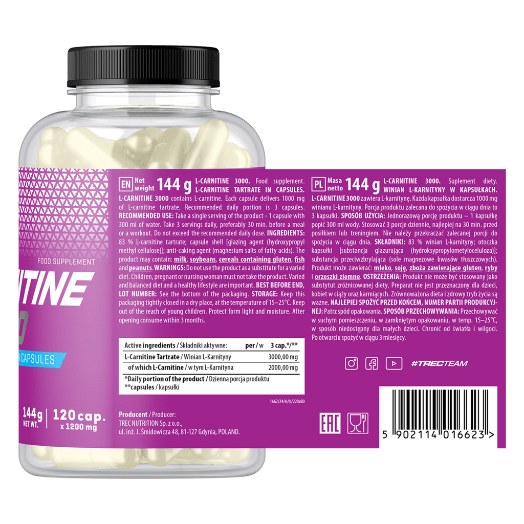 TREC, L-karnityna (l-carnitine) 3000, kapsułki, 120 szt.