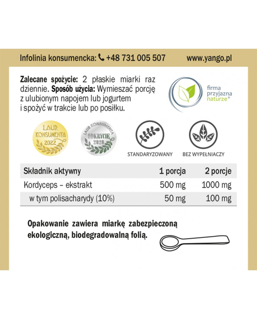 YANGO, Kordyceps - ekstrakt 10% polisacharydów, proszek, 50 g