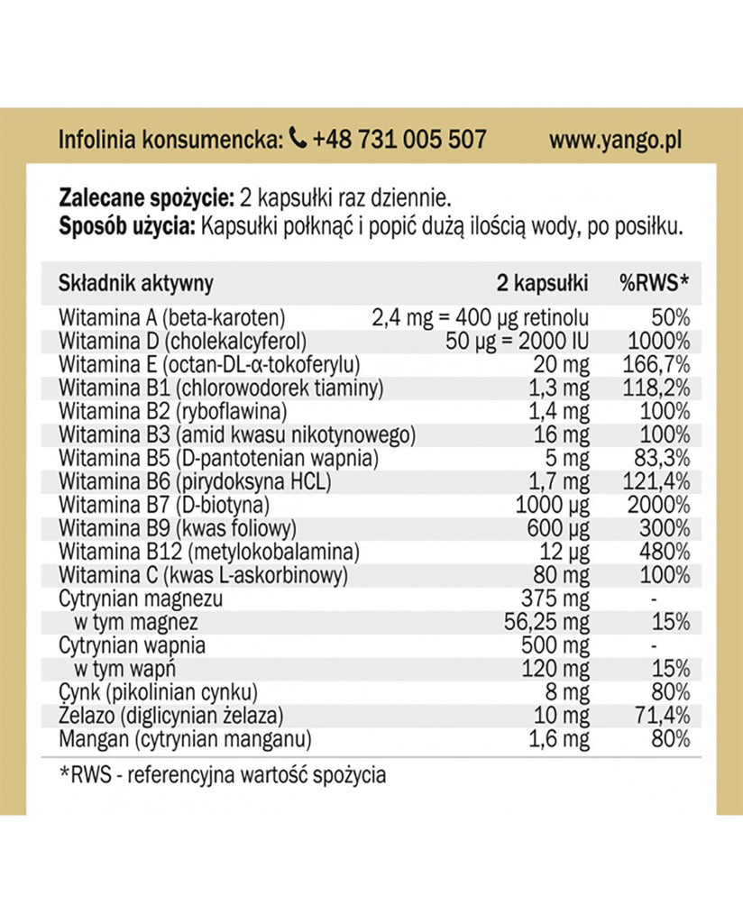 YANGO, Multiwitamina dla seniora, kapsułki wege, 90 szt.