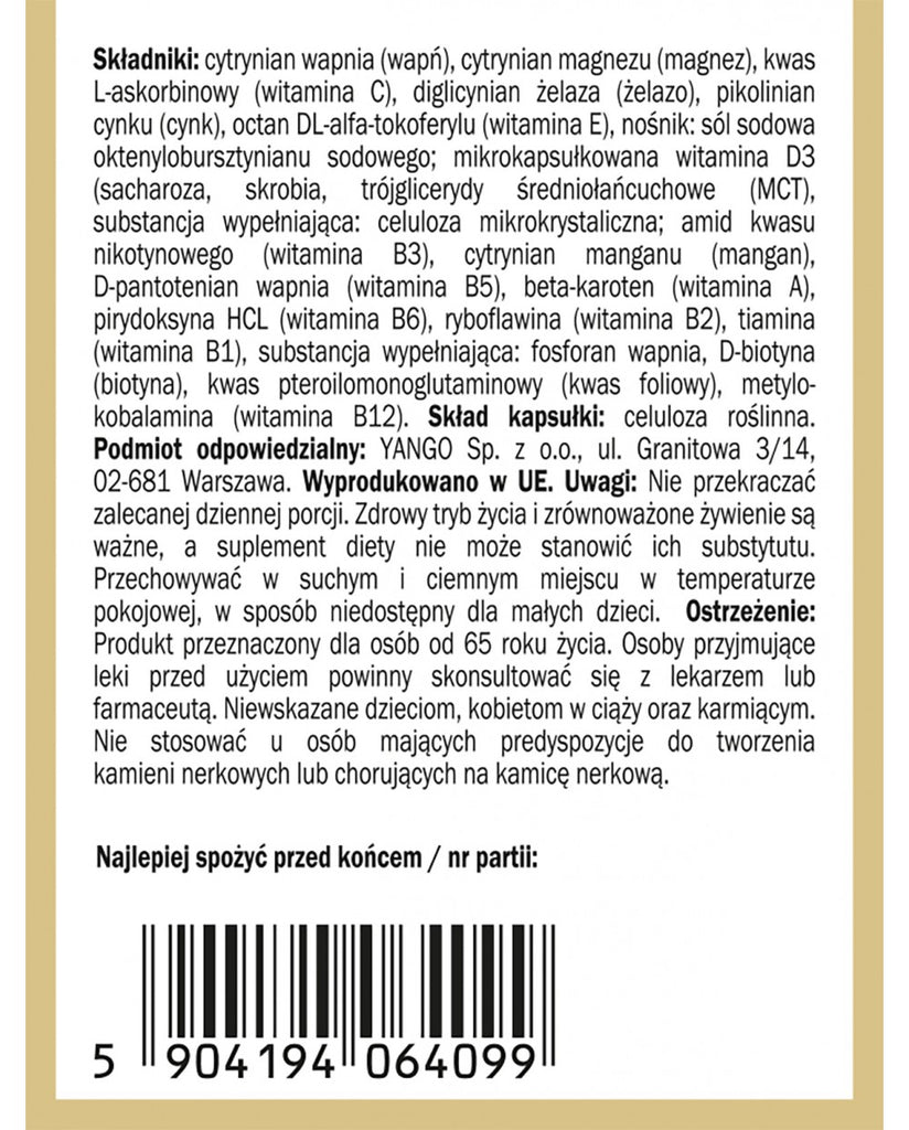 YANGO, Multiwitamina dla seniora, kapsułki wege, 90 szt.