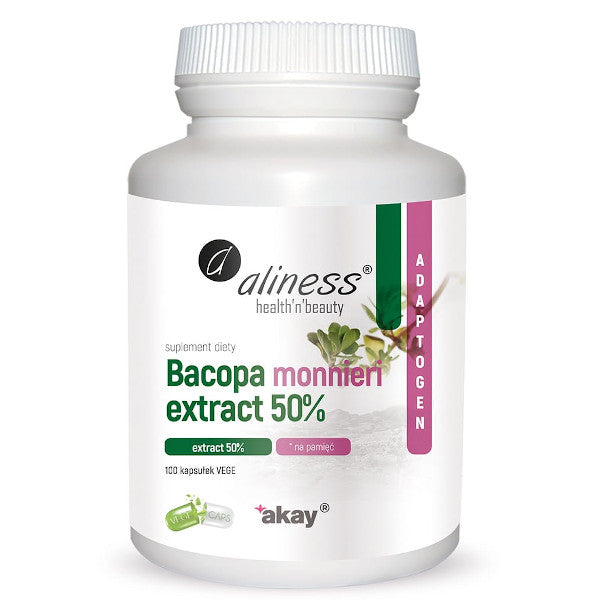 Aliness, Bacopa Monnieri (Brahmi, Bakopa drobnolistna) extract 50%, 500 mg, kapsułki, 100 szt.