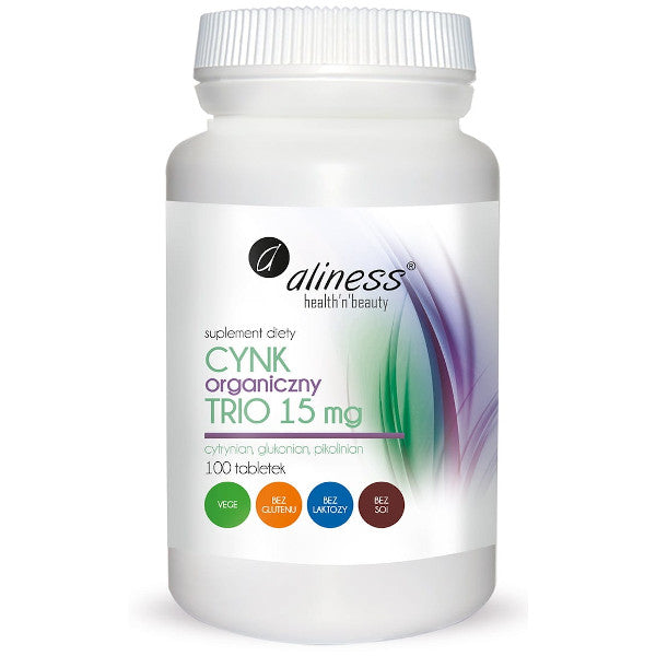 Aliness, Cynk organiczny Trio 15 mg, tabletki vege, 100 szt.