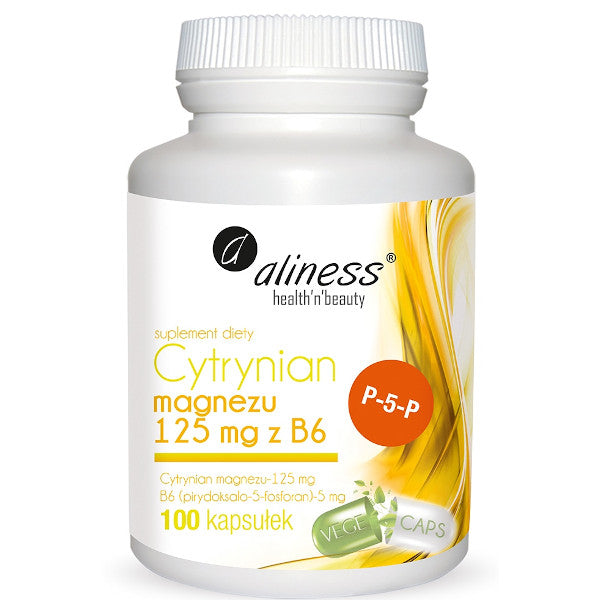 Aliness, Cytrynian Magnezu 125 mg z Witaminą B6 (P-5-P), kapsułki vege, 100 szt.