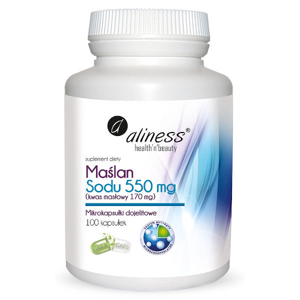 Aliness, Maślan Sodu 550 mg (Kwas masłowy 170 mg), kapsułki vege, 100 szt.
