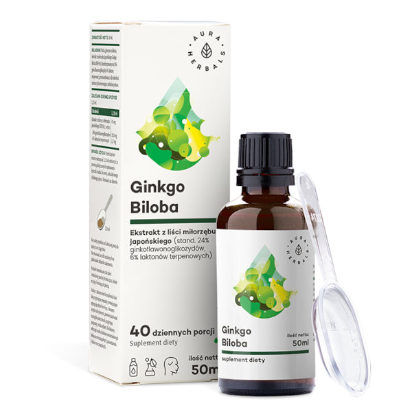 Aura Herbals, Ginkgo Biloba (Miłorząb japoński), ekstrakt 50:1, płyn, 50 ml