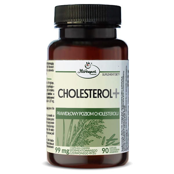 Herbapol Kraków, Cholesterol+, prawidłowy poziom cholesterolu, 2,97 mg Monakoliny K, kapsułki wege, 90 szt.