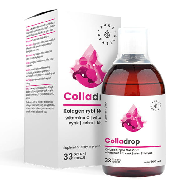 Aura Herbals, Colladrop - kolagen rybi + witamina C, płyn, 500 ml