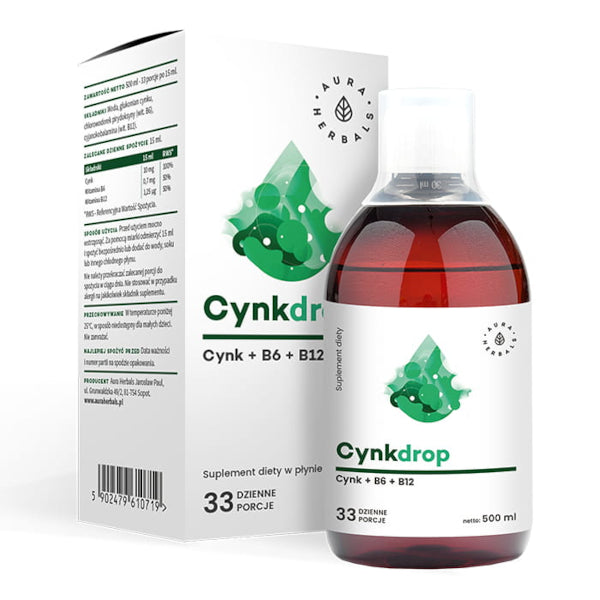 Aura Herbals, Cynkdrop - Cynk + B6 + B12, płyn, 500 ml