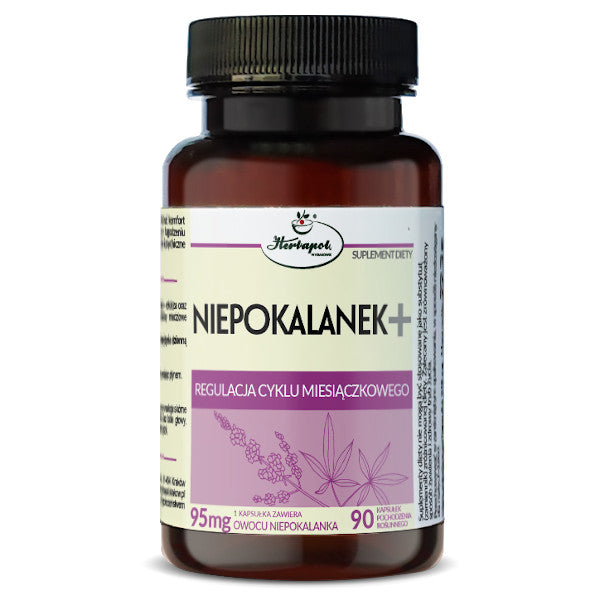 Herbapol Kraków, Niepokalanek+, regulacja cyklu miesiączkowego, 95 mg owocu niepokalanka, kapsułki vege, 90 szt.