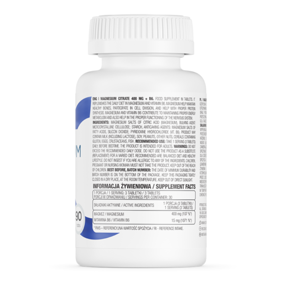 Magnesium Citrate 400 mg + B6, tabletki, 90 szt.