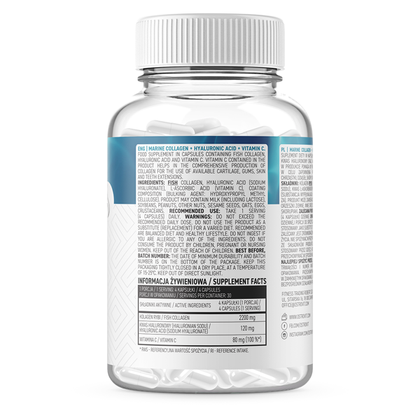 OstroVit, Marine Collagen with Hyaluronic Acid and Vitamin C, kapsułki, 120 szt.