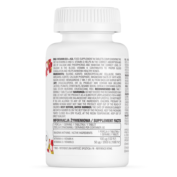 OstroVit, Vitamin D3 + K2, tabletki, 90 szt.