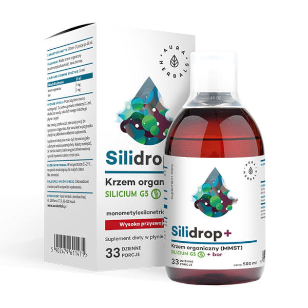 Aura Herbals, Silidrop+ Bor - krzem organiczny Silicium G5®, płyn, 500 ml