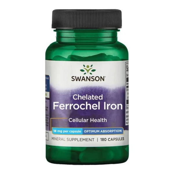 Swanson, Chelated Ferrochel Iron, kapsułki, 180 szt.